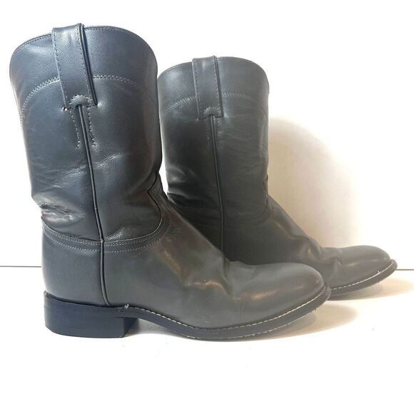 Justin Roper Gray Leather Cowboy Western Riding Casual Boots Mens Youth 4 D Shoe - Picture 4 of 11